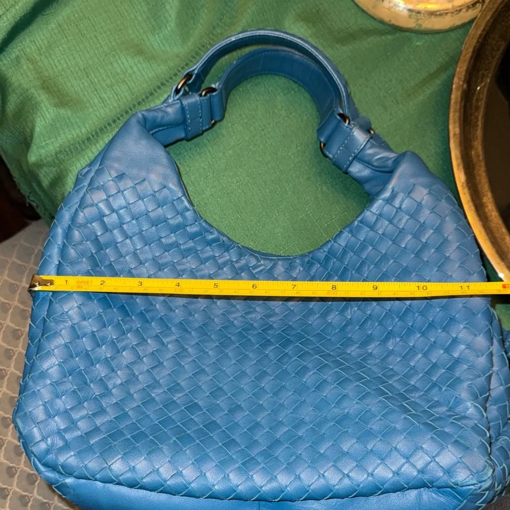 Bottega Veneta Intrecciato Blue Campana Woven Leather Hobo Bag Tote Purse